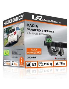 Hak holowniczy Dacia SANDERO STEPWAY [HATCHBACK 5 drzwi, także wersja LPG] rocznik od 07/2008 do 12/2012 (typ 08001/F)