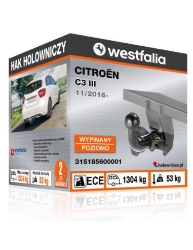 Hak holowniczy Citroën C3 III wypinany poziomo