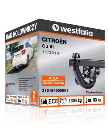 Hak holowniczy Citroën C3 III odkręcany