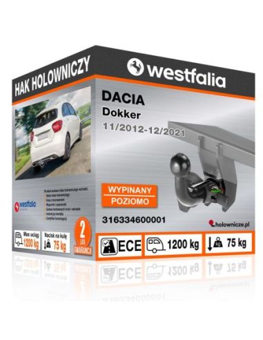 Hak holowniczy Dacia DOKKER wypinany poziomo