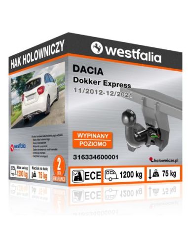 Hak holowniczy Dacia DOKKER EXPRESS wypinany poziomo