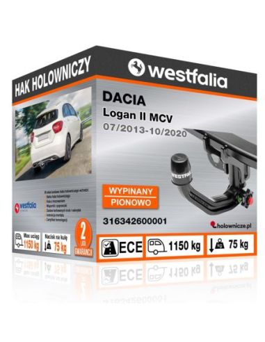 Hak holowniczy Dacia LOGAN II MCV wypinany pionowo