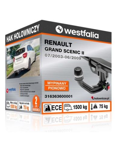 Hak holowniczy Renault GRAND SCENIC II wypinany pionowo